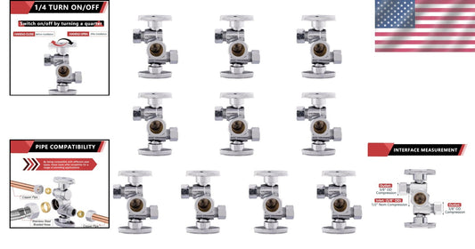 Efficient 10-Pack of Lead-Free Dual Compression Angle Stop Valves for Plumbing