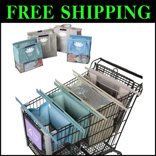 Set of 4 Reusable Grocery Bags with Insulated Cooler & Egg Holder – Earth Tones