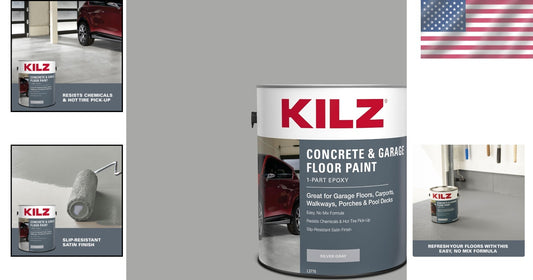 Versatile Silver Gray Garage Floor Paint - 1 Gallon, Slip-Resistant Satin Finish