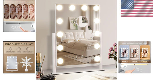 Dimmable Makeup Mirror with 3 Color Settings & 10X Detachable Magnification