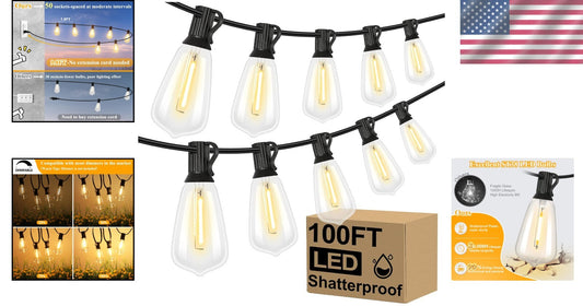 52 Vintage Edison Bulbs on 100FT LED String Lights - Perfect for Outdoor Décor