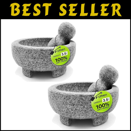 Handcrafted 8-Inch Granite Molcajete Set - 2 Sets for Authentic Spices & Sauces