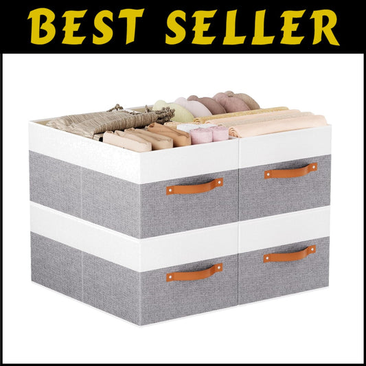 Elegant 4-Pack White and Grey Foldable Bins - Multi-Purpose Storage Solution