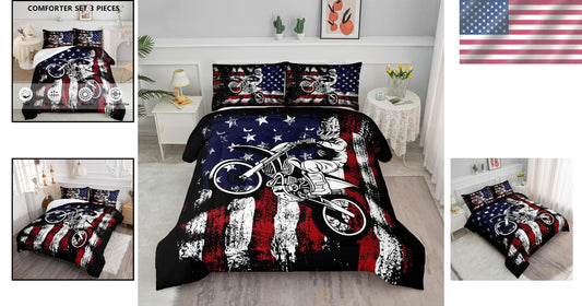 Vibrant Dirt Bike Quilt and Pillowcases Set - Perfect Bedding for Motocross Fans