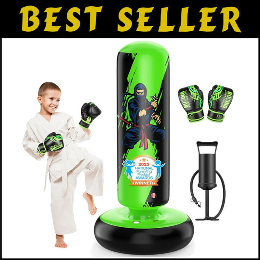 Kids Inflatable Punching Bag - Durable 66-Inch Boxing Set with Gloves & Pump