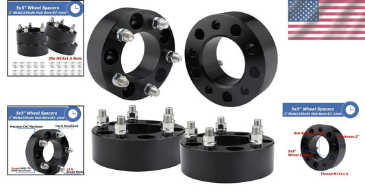 CNC Machined Black 2 Inch Wheel Spacers with Forged 6061-T6 Aluminum - Set of 4