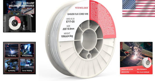 E71TGS .035'' Flux Core Mild Steel MIG Wire - 10 lb Durable Spool for Welders