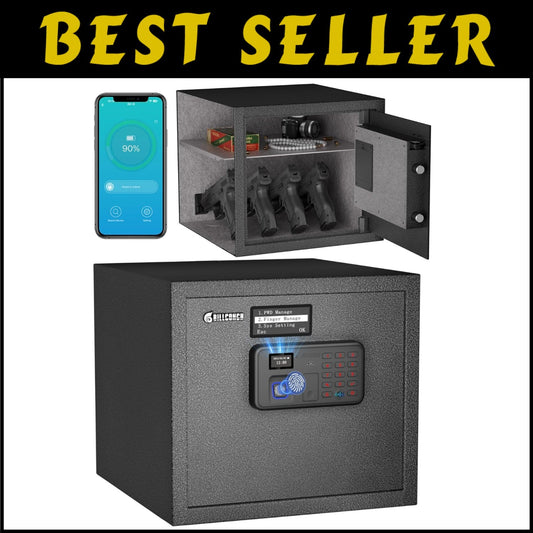 Alloy Steel Biometric Safe for Handguns - Organized Storage with Removable Shelf