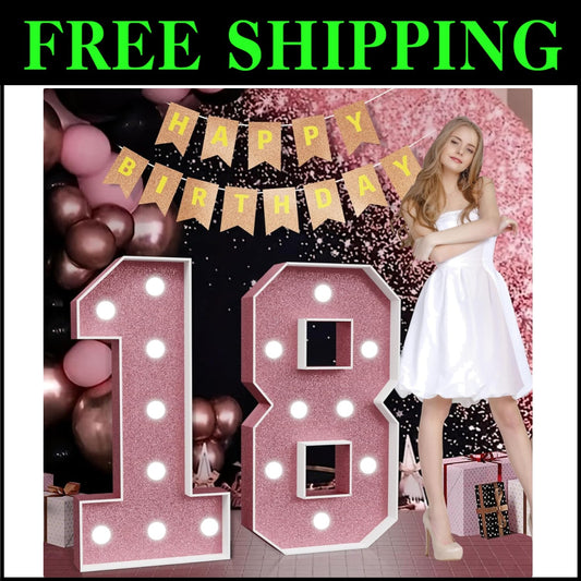 Illuminated Pink Number 18 - Mesmerizing Décor for Birthday & Anniversaries