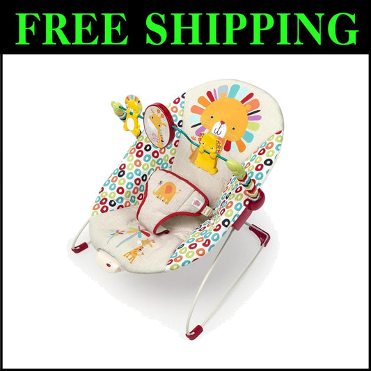 Portable Baby Bouncer with Soothing Vibrations & Toy Bar - Playful Pinwheels