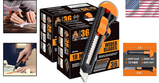 Professional-Grade Retractable Box Cutter with Carbon Steel Blades - 72 Pack