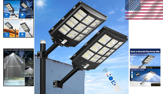 Energy Efficient Solar Security Lamp 360000 Lumen with Remote Control - 2-Pack