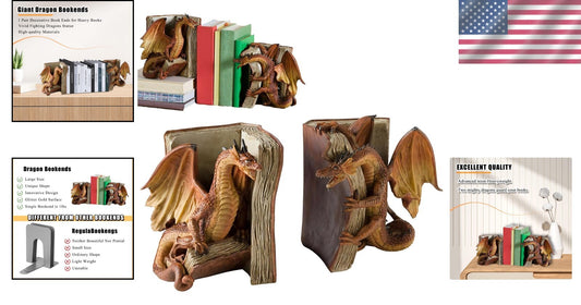 Gothic Dragon Bookends - Ideal Gift for Fantasy Aficionados and Collectors