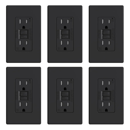 6-Pack 15 Amp Self-Test GFCI Outlets - UL Listed with Child Safety Features