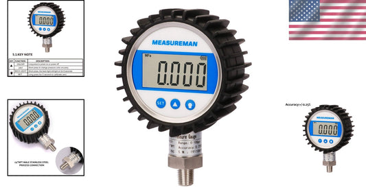 Compact and Reliable 3-1/8" Digital Pressure Gauge - Water, Air, Oil Measurement