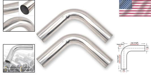 2.5" T304 Stainless Steel 90 Degree Mandrel Bend Exhaust Pipe - Pack of 2