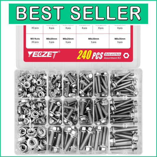 Versatile 240PC Flanged Bolts & Nuts in Stainless Steel - Ideal for Repairs