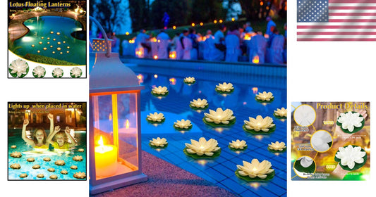 Battery Operated Lotus Floating Lights - Enchanting Garden Decor Set of 24