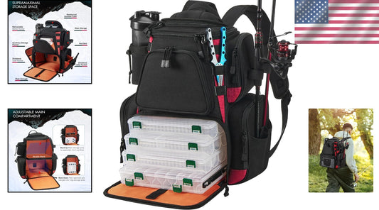 Fishing Tackle Backpack with Ergonomic Design & Hard Sunglasses Case for Safety