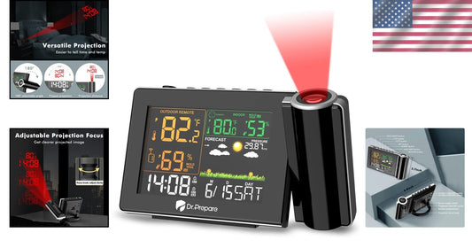 180° Adjustable Projection Alarm Clock with Wireless Temperature Monitor