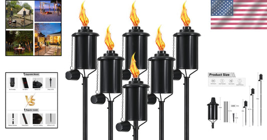 6-Pack Stylish 16 oz Citronella Torches - Adjustable Height for Outdoor Elegance