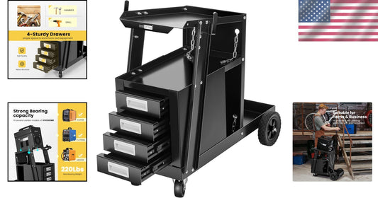 Compact Portable Welding Cart with Four Drawers & Safety Chains for Tank Storage
