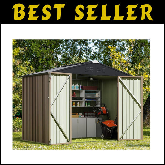 Stylish 8'x6' Metal Utility Shed with Sliding Doors for Organized Outdoors