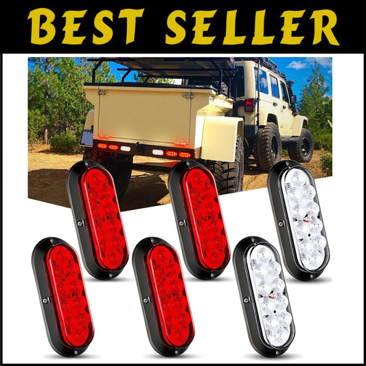 Super Bright 6-Inch Oval LED Trailer Tail Lights - Waterproof 6PC Set for Trucks