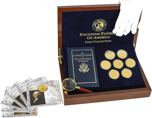 Franklin Mint 24K Gold-Plated Founding Fathers 7-Piece Coin Collection Set