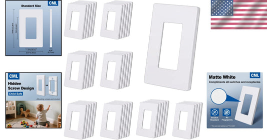 Child-Safe 1-Gang Matte White Wall Plates - 40 Pack, Scratch & Impact Resistant