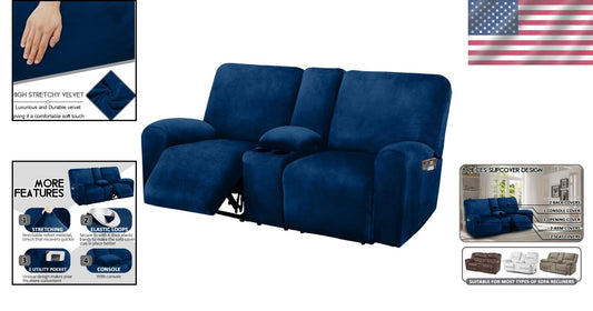 Elegant Navy 8-Piece Stretch Slipcover for Loveseat Recliners - Machine Washable