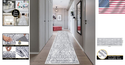 Chic 2'6'' X 8' Non-Slip Kitchen Rug - Vintage Floral Softness & Washable Ease