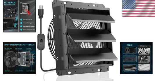 Energy-Efficient 10 Inch Exhaust Fan with Low Noise & Steel Mesh Screen - Black