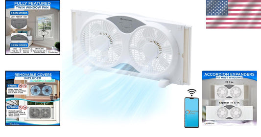 Versatile Smart 9-Inch Window Fan, 3 Speeds, Bug Screen & Locking Expanders