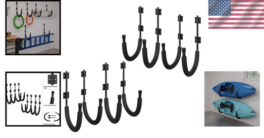 4-Pair Premium Kayak Storage Hooks for Paddleboards and Surfboards - Black