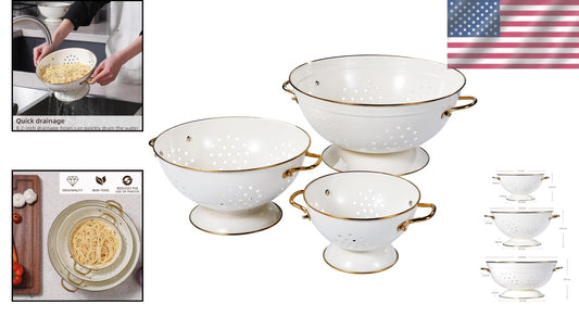 Stylish 3-Piece Colander Set in Cream - Essential Kitchen Strainers for All Use