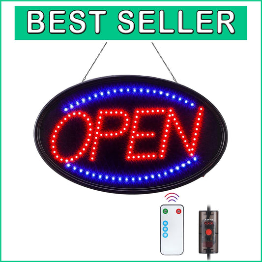 Energy-Efficient 23x14 Remote-Controlled Open Sign with Flashing Option