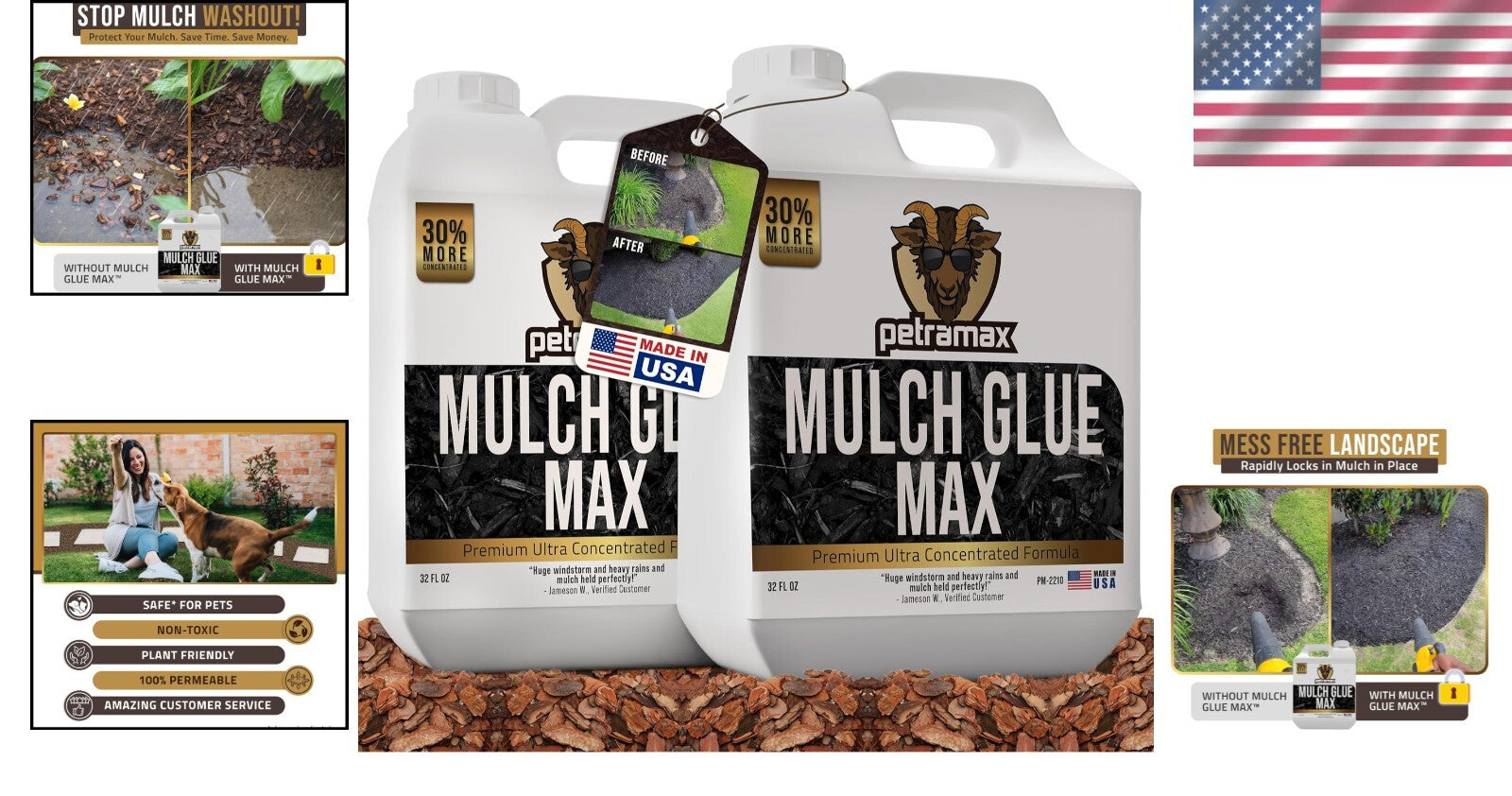 Concentrated Landscape Rock and Mulch Glue - Pet Safe & Durable, 64oz Pack