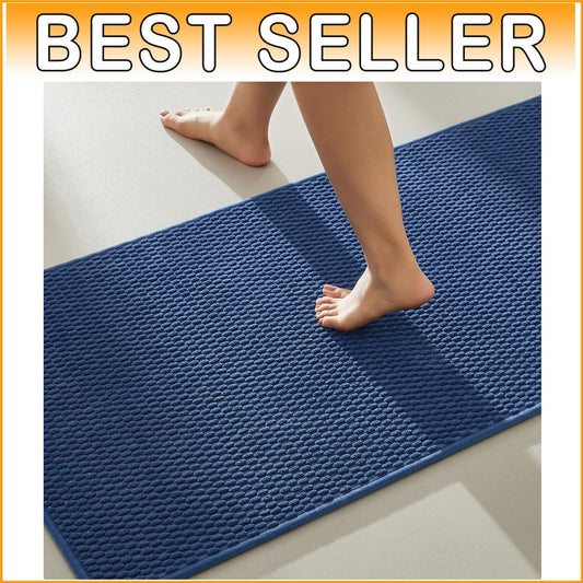Elegant Quick Dry Navy Blue Bath Mat - Washable Non-Slip Runner Rug 24x60