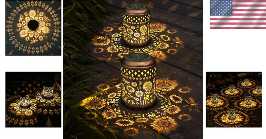 Durable Waterproof Sunflower Lanterns - 2-Pack LED Dragonfly Lights for Outdoors