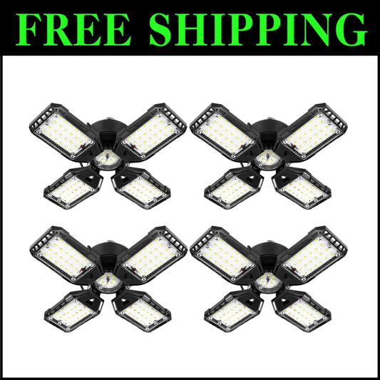 Bright 6500K LED Garage Lighting - 4 Pack, 120W with Instant Push Button Control