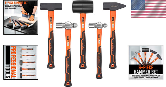 Pro-Grade 5-Piece Hammer Collection - Includes Rubber Mallet & Sledge Hammer