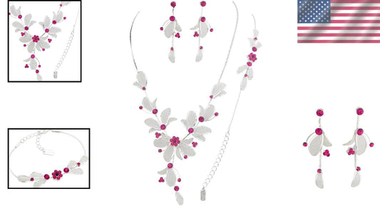 Elegant 3-Piece Floral Rhinestone Jewelry Set - Adjustable Necklace & Earrings