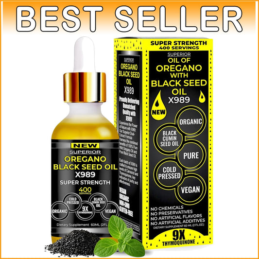 2-in-1 Organic Oregano & Black Seed Oil Drops - 400 Servings, Fast Absorption