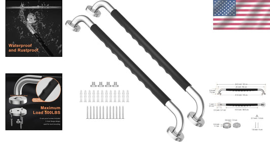 Dual 24-Inch Anti-Slip Grab Bars for Elderly & Handicap Support - Easy Install