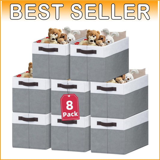 Durable Storage Bins with Handles - Foldable 8 Pack for Maximum Organization