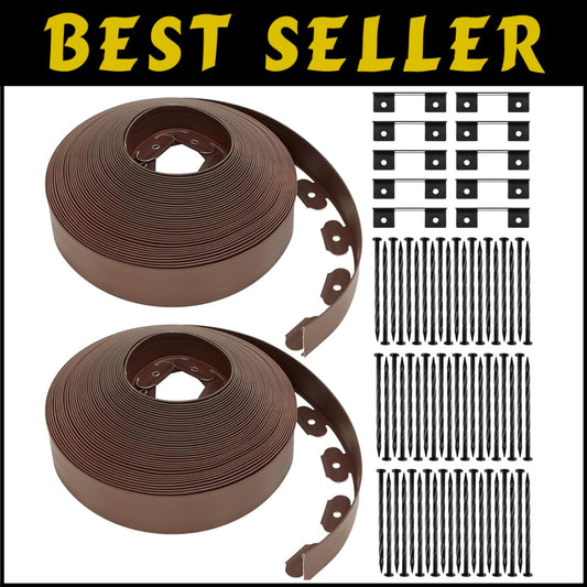 200 Feet Lawn Edging Kit with Anchoring Spikes - Stylish Brown Plastic Design
