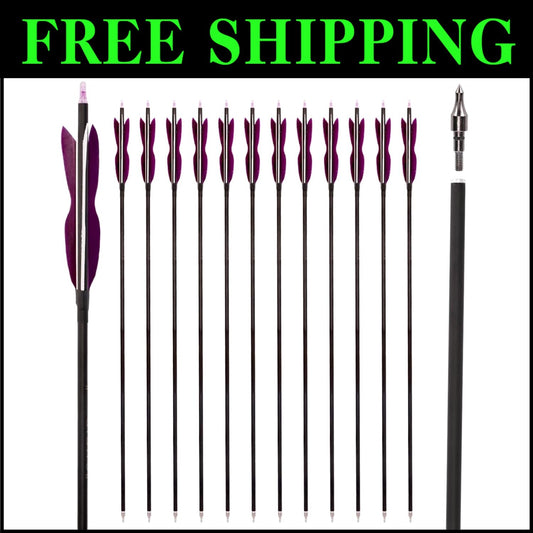 Durable 31" Carbon Arrows with 5" Turkey Feathers for Recurve & Compound Bows