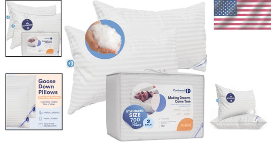 Elegant 700 Fill Power Hungarian Goose Down Pillows - 20 x 26 Inches, Pack of 2