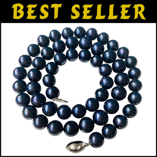 Double Knotted 16-Inch Black Pearl Choker with Sterling Silver Clasp, Gift-Ready